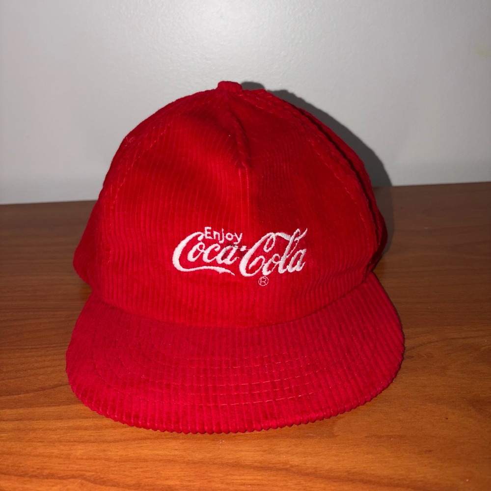 Vintage Roman Pro Coca-Cola Red Corduroy Snapback Hat Made in USA Embroidered